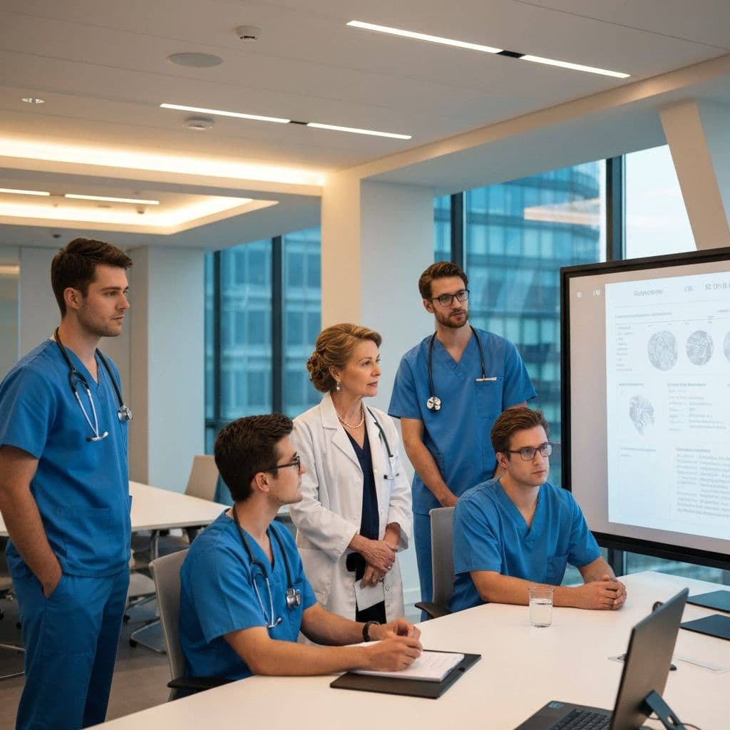 Profesionales médicos presentando resultados de investigación